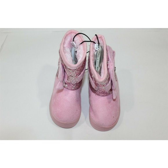 Toddler Girls Winter Boots Pink Faux Suede with Glitter & Bow Size 5 - Picture 2 of 7